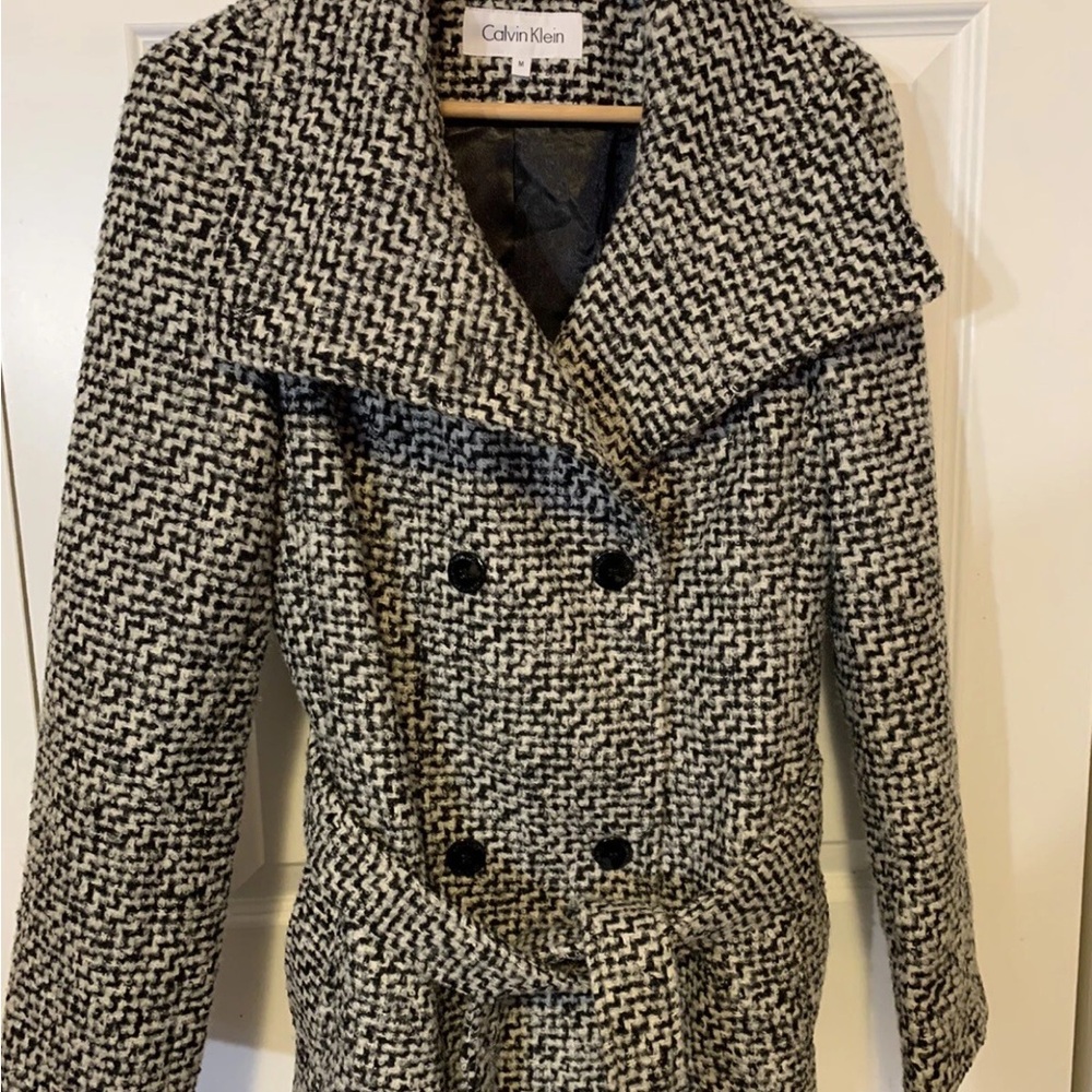 Calvin‎ Klein Women's Black and White Pea Coat
